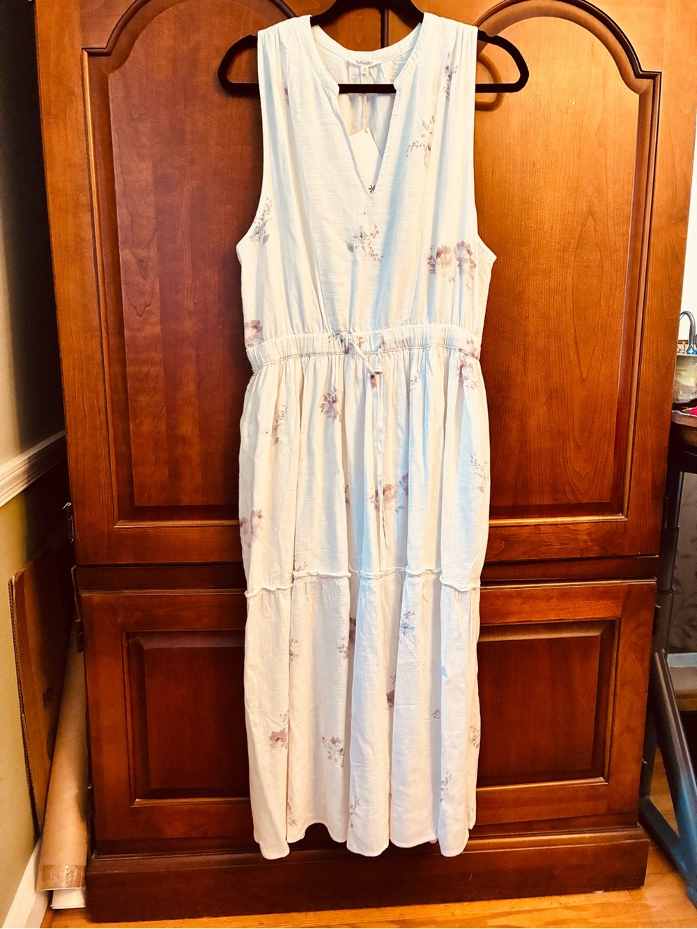 Splendid Light Blue Floral Tiered Midi Dress XL NWT Coastal Cottagecore
